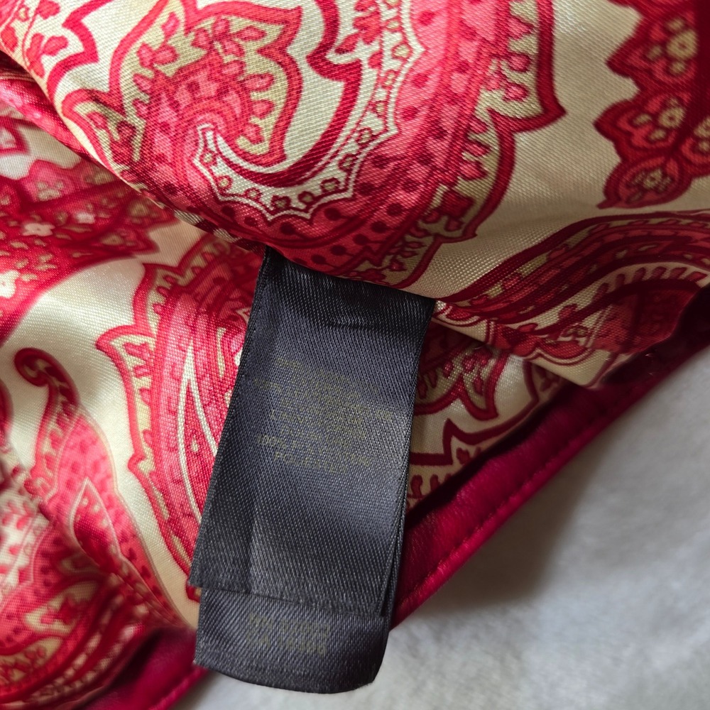 Liz Claiborne Leather‎ Jacket Women 16 Red Pink Paisley Lined Zip Front Coat - Picture 7 of 12